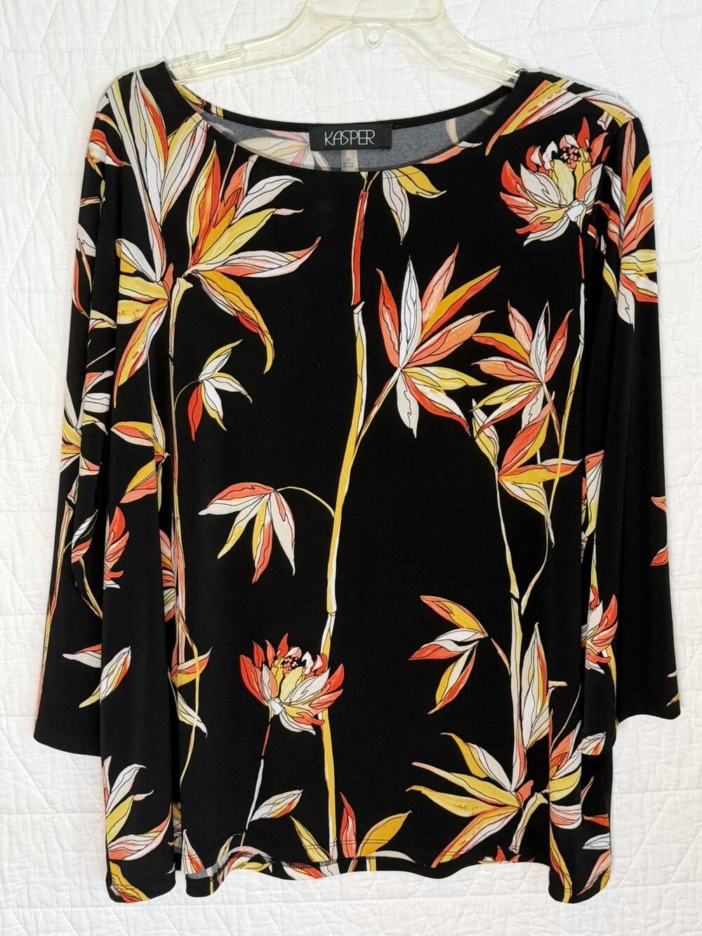 Kasper Womens Plus Sz 2X Fall Leaf Blouse black floral leaf